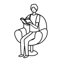 man reading book in the sofa avatar character