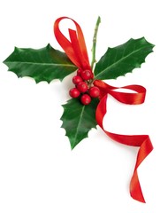 Christmas Holly with Ribbon