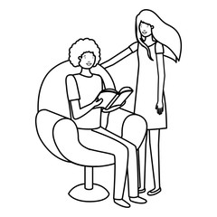 couple sitting in sofa with book avatar character