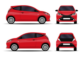 realistic car. hatchback. front view, side view, back view.