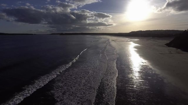 Aerial view of Tenby Beach and harbour, Pembrokeshire, Wales, UK
