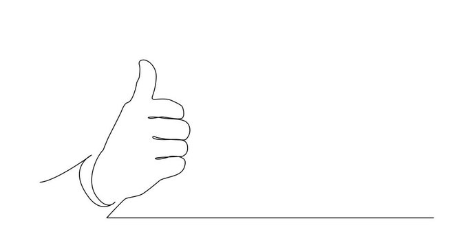 Animation of continuous line drawing of thumb up hand gesture