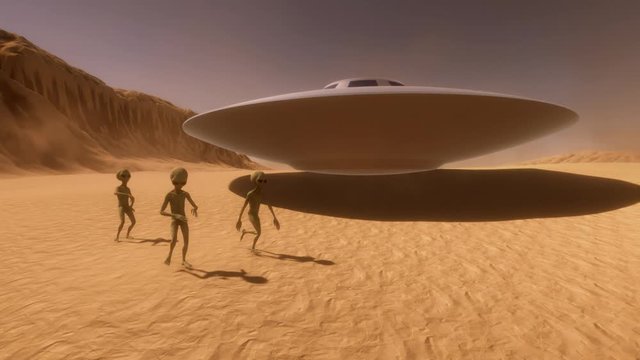 Extremely detailed and realistic 3d animation of dancing Grey Aliens on a Mars like Plant 