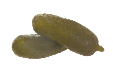 two pickled cucumber isolated on white background