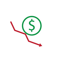 Dollar Decrease Icon. Business Crisis Illustration. Bankrupt Icon.