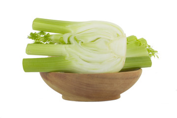 fennel in wooden plate isolated
