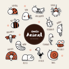Collection of hand draw Animal icon doodle style.