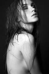 Young woman. Naked Beautiful Girl with wet hair