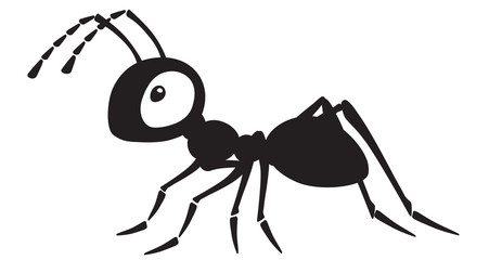 cartoon ant insect . Side view black and white vector illustration 