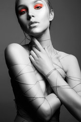 beauty make-up girl with orange eye shadow