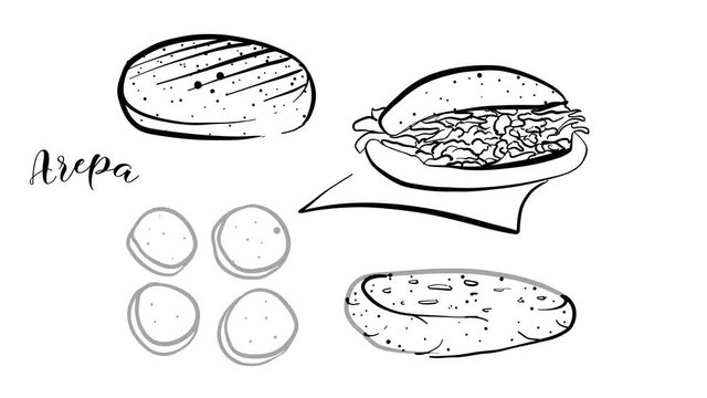 Animation of Hand drawn sketch of Arepa bread
