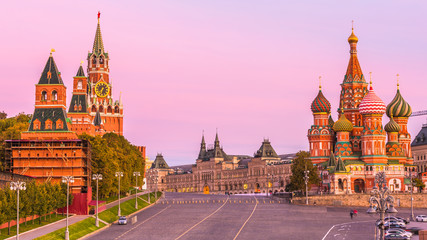 Red Square with Moscow Kremlin and St Basil's Cathedral in Moscow City at morning, Russia.