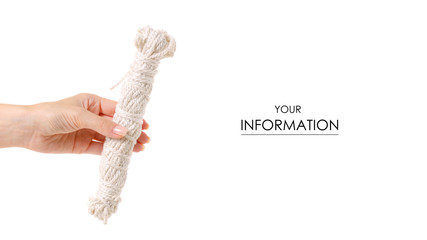 Linen rope in hand pattern on white background isolation