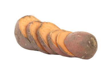 cuted sweet potato isolated on white background