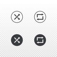 Fototapeta premium Vector set shuffle and repeat icon isolated on transparent background. Outline element for design mobile app, website or music player. Simple interface button