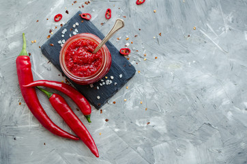 Red hot chili jam with fresh ingredients