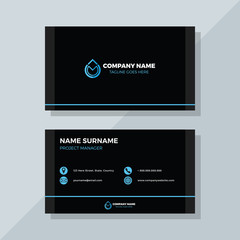 Naklejka premium Simple and Clean Black Business Card with Light Blue Details