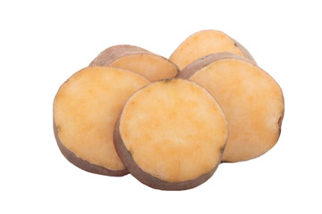 heap of yellow sweet potato isolated on white background