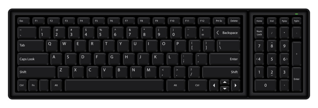 Computer keyboard isolated on a white background. Black Keyboard.