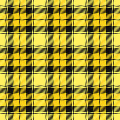 Yellow and Black Tartan Plaid Seamless Vector Pattern. Trendy 90s Style Fashion Textile Prints. Classic Scottish Checkered Fabric Texture. Pattern Tile Swatch Included. - obrazy, fototapety, plakaty