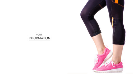 Female legs sports leggings sneakers sports exercises pattern on a white background isolation