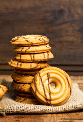 Homemade cookies with cacao topping on a table