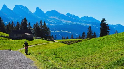 Fototapeta na wymiar mit dem bike in den schweizer alpen