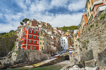 Fototapeta na wymiar Resort village Riomaggiore, Cinque Terre, Liguria, Italy