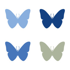 Set of blue butterflies. on white background. Vector illustration.