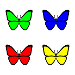 Set of futuristic butterflies on white background. Colourful. Vector illustration.