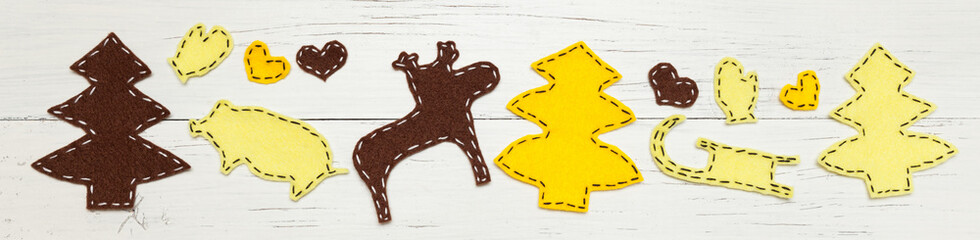 Yellow Christmas family craft. Kid handmade decoration.