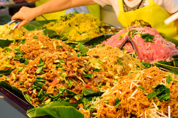 Chinese vegetarian festival in Bangkok Thailand, Asia. Vegetarian traditional street food.