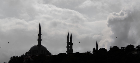 Naklejka premium Mosque, minaret, dome silhouette, Blue mosque in istanbul