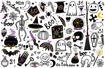 Fototapeta premium Halloween vector illustration icon set. Magic collection