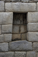 An ancient wall of the inca civilization in Machu Pichuu Cuzco, Peru