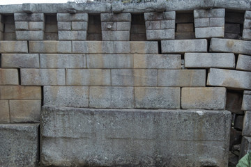 An ancient wall of the inca civilization in Machu Pichuu Cuzco, Peru