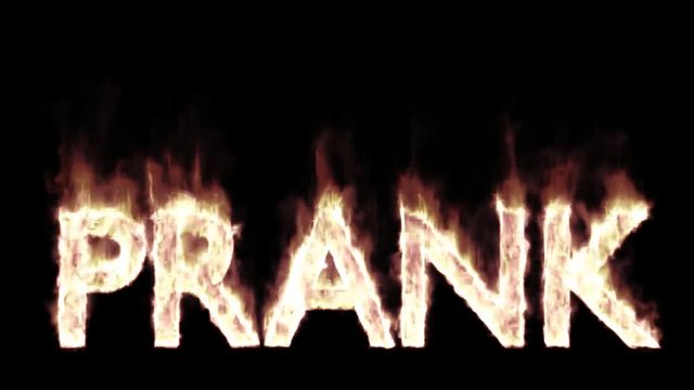 Animated burning or engulf in flames all caps text prank. Fire has transparency and isolated and easy to loop. Black background, mask included.