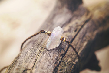 Natural fashionable Bracelet on wooden background