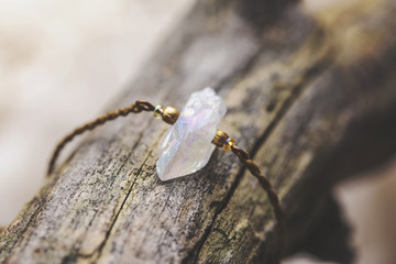 Natural fashionable Bracelet on wooden background