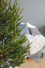 Christmas tree in a Scandinavian interior