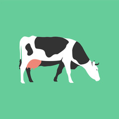 Isolated flat cow. Farm animal cartoon character.