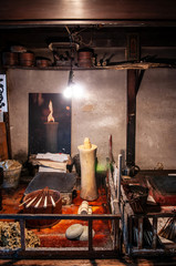 Fototapeta na wymiar Traditional vintage Japanese candlestick workshop in Hida Furukawa, Gifu, Japan