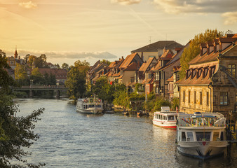 Little Venice quarter on the shore of Regnitz river at Bamberg, Bavaria, Germany