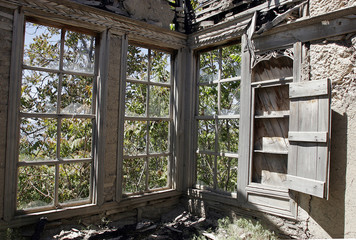 Windows old wooden house in the village, Turkey