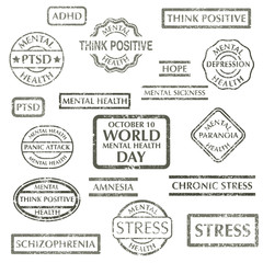 Obraz premium Mental disorder stamps set