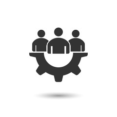 Teamwork icon. Business team, collaboration, gear icon. Vector illustration, flat design.