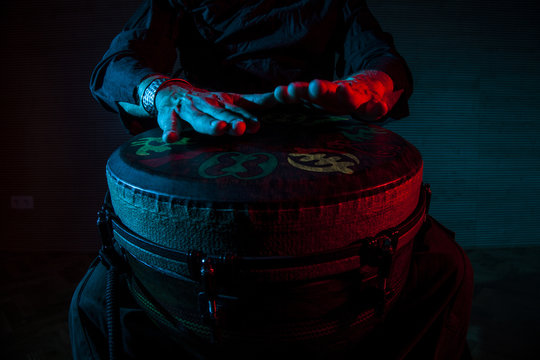 percussionist practicing technique with the tam tam or drum