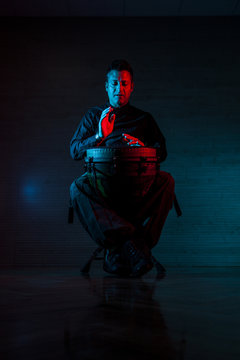 percussionist practicing technique with the tam tam or drum