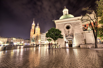 Cloth Hall and St Mary s Church at Main Market Square in Cracow Poland