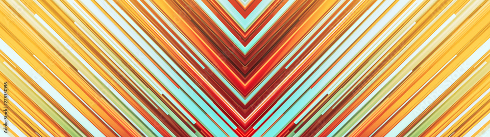 Poster lots of digital glowing diagonal lines with different lengths and thicknesses and small particles. a